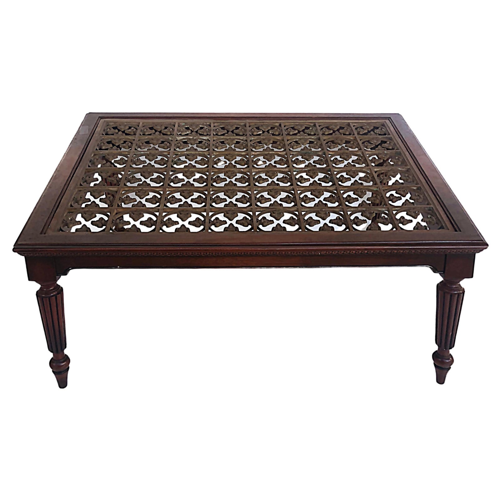 British Colonial coffee table with inset bronze grate